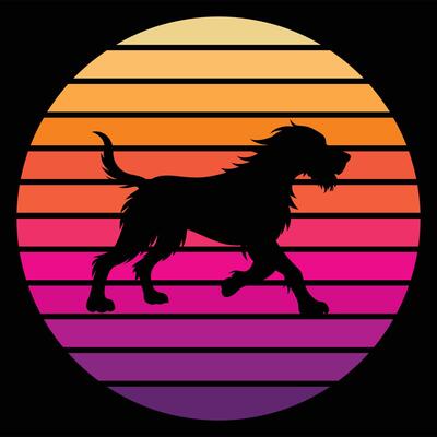 Spinone Italiano Dog Silhouette with Sunset Retro Illustration Background