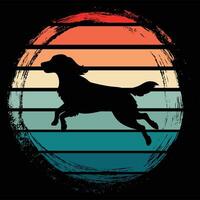 Sunset Over Clumber Spaniel Dog Silhouette in Retro Style vector