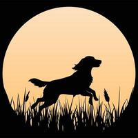 Clumber Spaniel Dog Silhouette with Sunset Retro Vibes vector