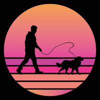 Leonberger Dog With Sunset in Retro Style vector