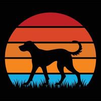 Redbone Coonhound Silhouette Over a Dazzling Sunset Retro Scene vector