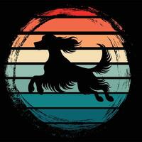 Sunset and Irish Setter Silhouette in Retro Vintage Style vector