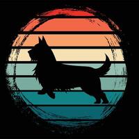 Retro Sunset Illustration with Skye Terrier Silhouette in the Sky vector