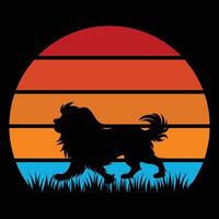 Silhouette of Lhasa Apso Dog in a Retro Sunset vector