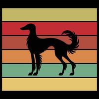 Retro Sunset Design with Saluki Dog Silhouette at Dusk vector