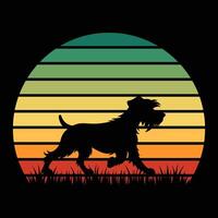 Sunset Legacy Wirehaired Pointing Griffon Dog Silhouette Vintage Background vector