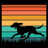 Retro Sunset and Coonhound Dog Silhouette in Design vector