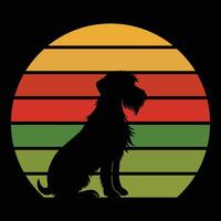 Nostalgic Sundown Wirehaired Pointing Griffon Dog Silhouette Retro Theme vector