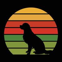 Sunset Retro Illustration Featuring Wirehaired Pointing Griffon Dog Silhouette vector