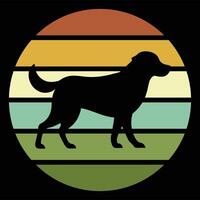 Chesapeake Bay Retriever Dog in Silhouette with Retro Sunset Backdrop vector