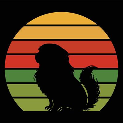 Pekingese Dog Retro Illustration with Sunset Background