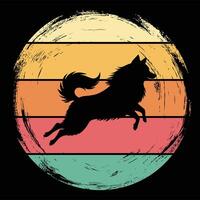 Sunset and Keeshond Dog Retro Graphic Art vector