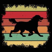 Retro Sunset Background with Clumber Spaniel Dog in Silhouette vector