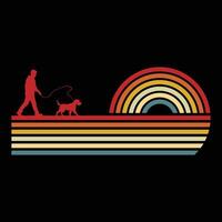 Golden Hour Pup Wirehaired Pointing Griffon Dog Silhouette Retro Style vector