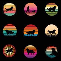 Collection of Retro Leonberger Dog with Sunset Backdrop Design vector