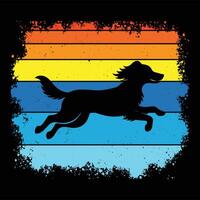 Retro Sunset Background with American Water Spaniel Dog in Silhouette vector