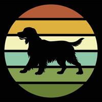 Sunset and Clumber Spaniel Silhouette in Retro Vintage Style vector