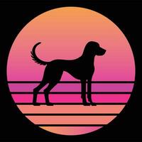 Vintage Sunset with Redbone Coonhound Dog Silhouette in Retro Style vector