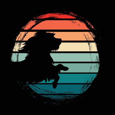Lhasa Apso Dog Silhouette with Retro Sunset Vintage Background