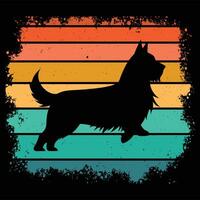 Skye Terrier Silhouette with Colorful Sunset Retro Vibes vector