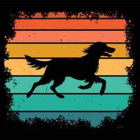 English Setter Dog Silhouette with Sunset Retro Vibes vector