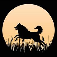 Retro Keeshond with Sunset Backdrop Illustration vector