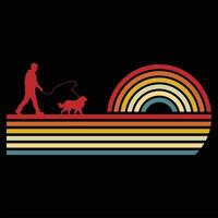 Sunset in Retro Style with Leonberger Silhouette vector