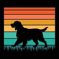Retro Sunset Design with a Clumber Spaniel Dog in Silhouette vector