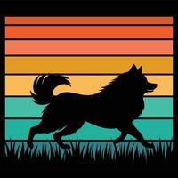 Keeshond Dog With Sunset and Retro Aesthetic vector