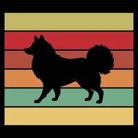 Retro Keeshond Silhouette Against Sunset Vibes vector