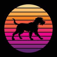 Canine Twilight Wirehaired Pointing Griffon Dog Silhouette With Retro Sky vector