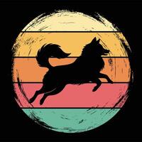 Retro Sunset Design With American Eskimo Dog Silhouette vector