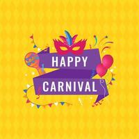 Vibrant Carnival celebration with musical instruments, tambourines, masks, confetti, and leaves, set against a magical background full of color and festive cheer. vector