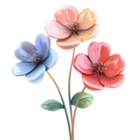 Glossy Vibrant Flowers in Blue, Orange, and Pink on Transparent Background png