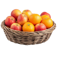 apples and oranges in basket wooden png