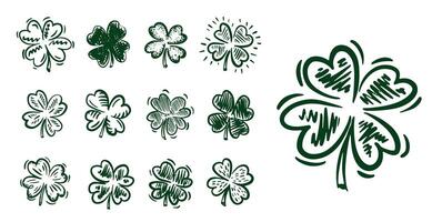 Saint Patricks Day, Clover set on white, hand drawn illustrations. vector
