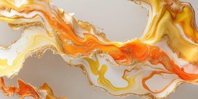 Abstract swirl of orange yellow and gold liquid marble texture background. photo