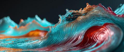 a close up of a colorful wave of liquid on a black background. photo