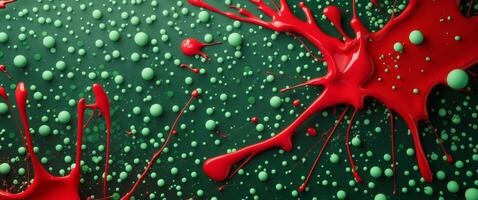 A colorful background with red splatters and green dots photo