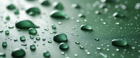 Water Droplets on a Green Surface creating a fresh nature abstract background photo