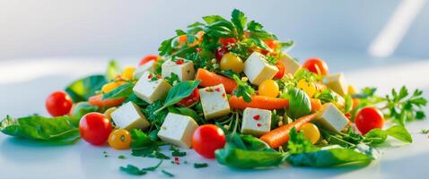 Vibrant Tofu Salad with Fresh Vegetables and Herbs. photo