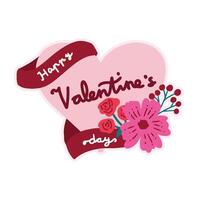 Valentine's Day Greeting Card Sticker Typography cute heart love soft pink maroon flower vector