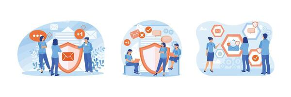 Businessman using electronic devices, protecting the security of personal data and information. vector