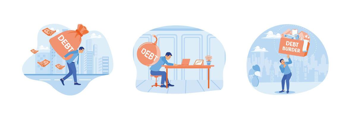 Illustration depicting a businessman working to pay off the debt burden that must be paid.