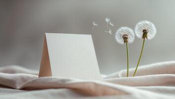 Elegant Condolence Card With Dandelion On Neutral Background. photo