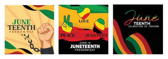 Juneteenth freedom day illustrations with symbols of peace and unity. vector