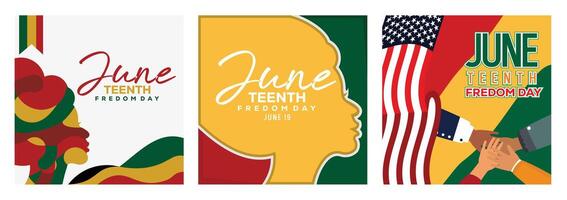 Juneteenth freedom day commemorations with American and Pan-African visual themes. vector