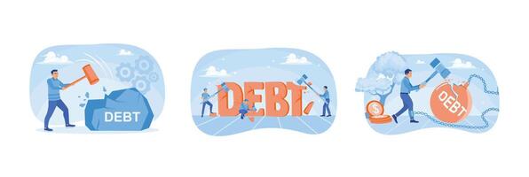 Illustration depicting a businessman trying to resolve a debt burden. vector