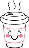 A cute, smiling coffee cup illustration with steam, conveying warmth and a cheerful vibe. vector