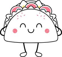 A cute, smiling taco character with colorful toppings, exuding cheerfulness and charm. vector